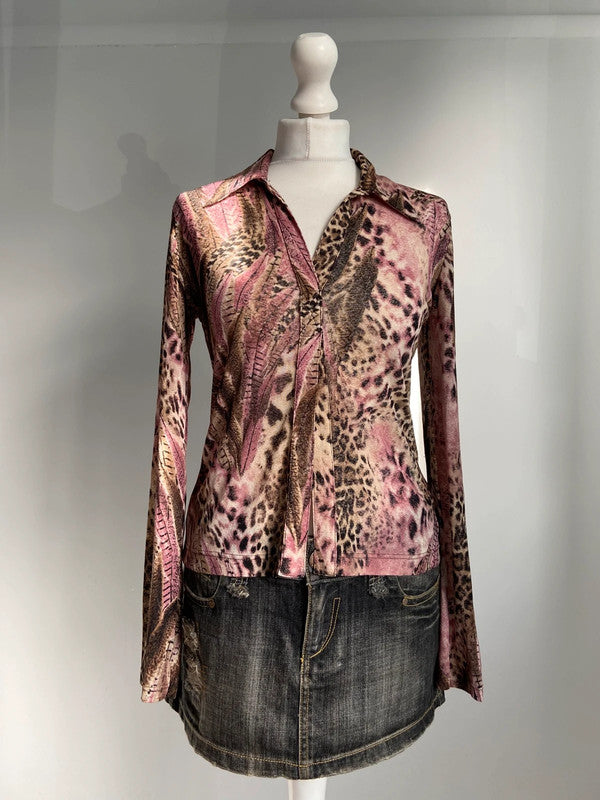 Vintage 00s Leopard Print Top - Size M - Funky Cat