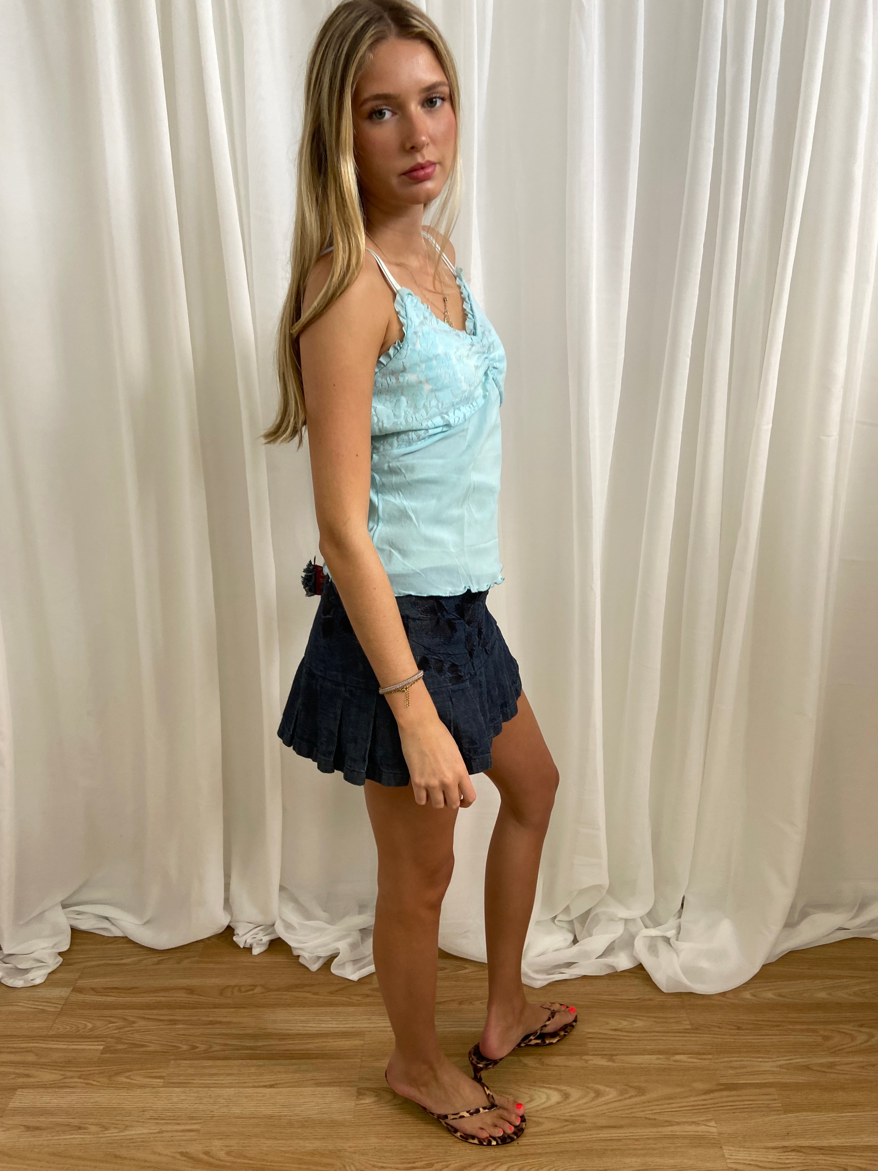 Vintage 00s Turquoise Mesh Cami - Size M/L
