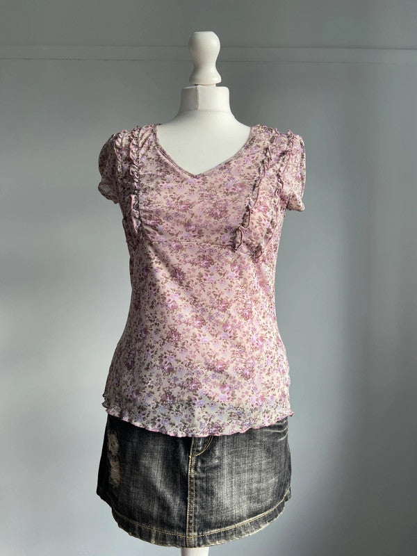 Vintage 00s Fairy Mesh Top - Size M - Funky Cat