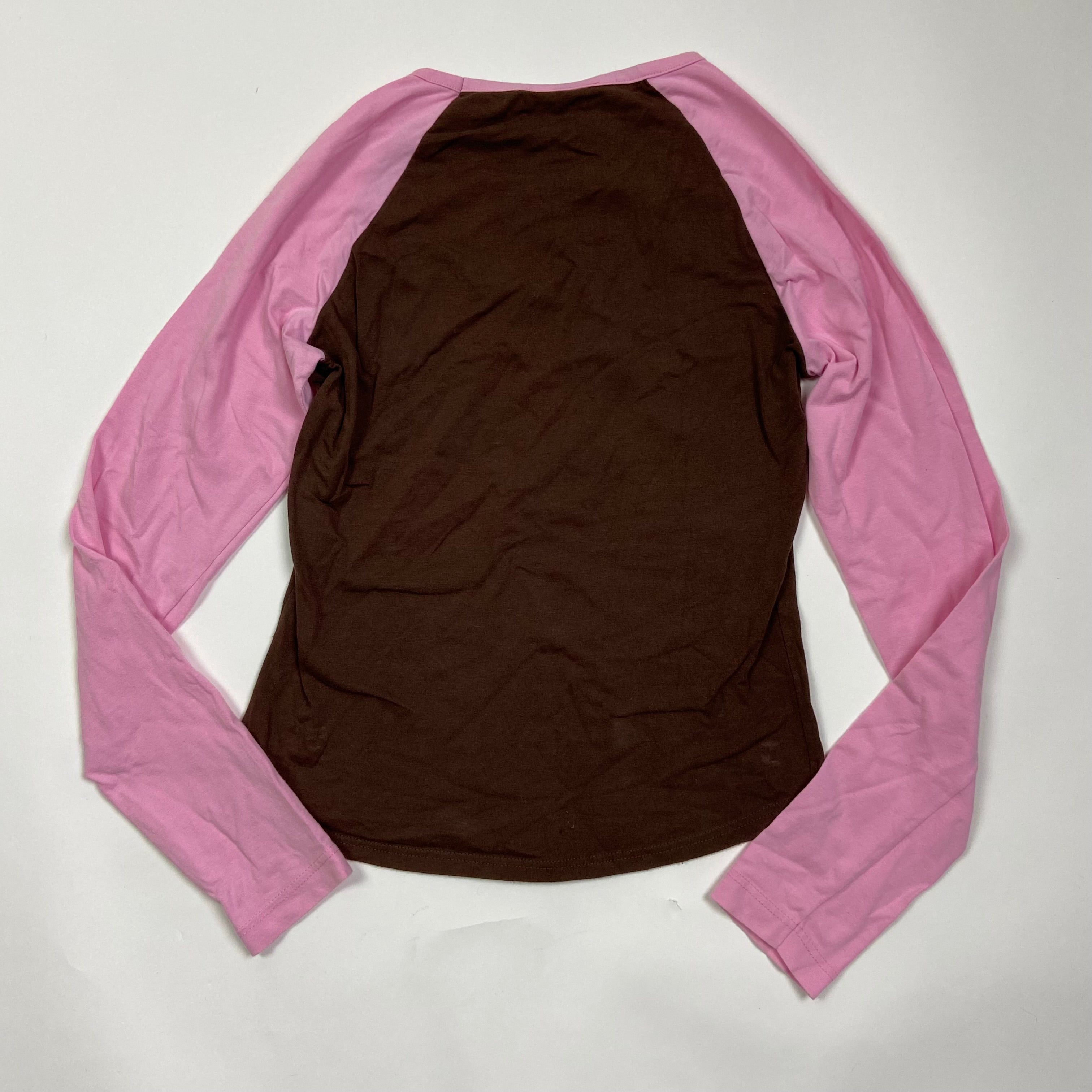 00s Pink & Brown Graphic Print Long Sleeve - Size XS - Funky Cat