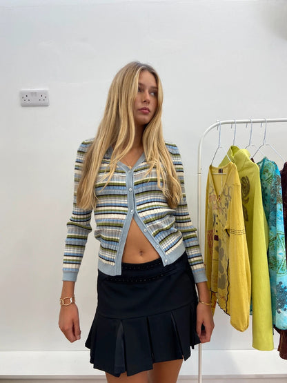 Vintage 00s Striped Multicoloured Cardigan - Size XS/S - Funky Cat