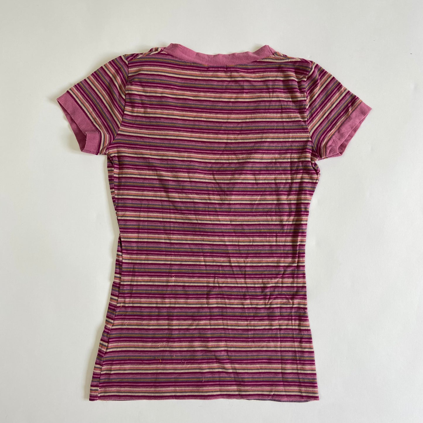 00s Multicoloured Striped T-Shirt - Size XS