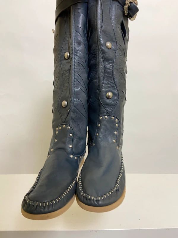 Vintage Boho Studded Buckle Boots - Size 4 - Funky Cat
