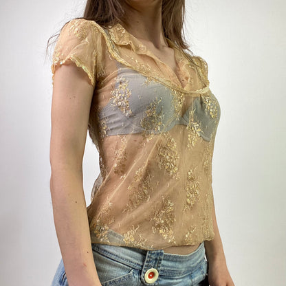 00s Embellished Sequin Lace Top- Size XS/S