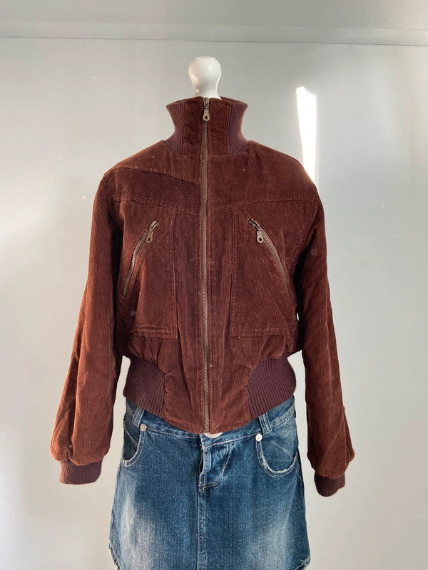 Vintage 00s Brown Bomber Jacket - Size M - Funky Cat