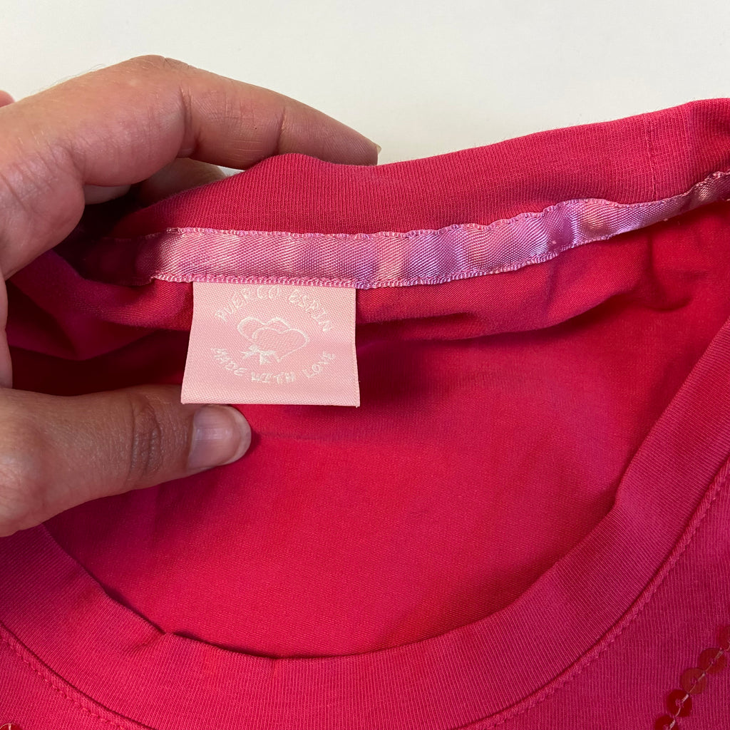 00s Hot Pink Sequin T-Shirt - Size S - Funky Cat