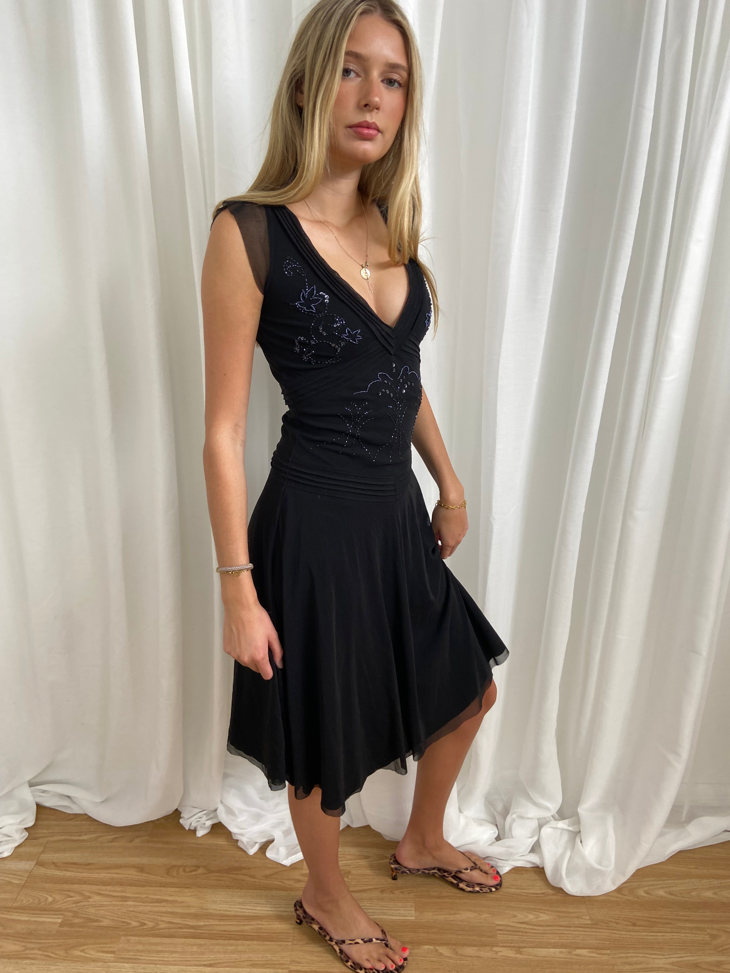 Vintage 00s Beaded Dress - Size S - Funky Cat