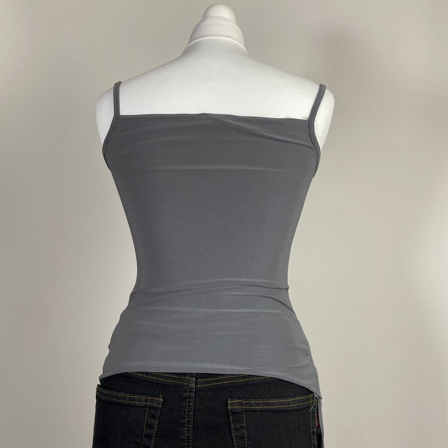 90s Grey Slinky Cowl Neck Top - Size S