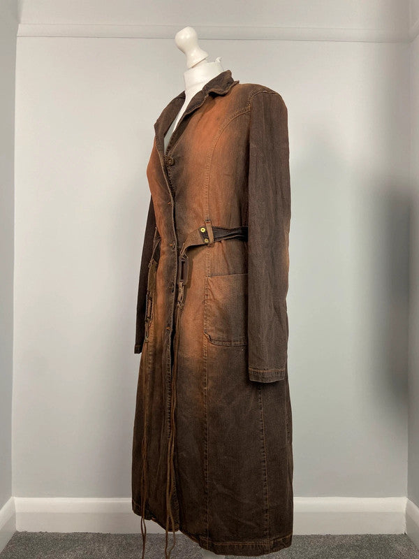 Vintage 00s Brown Denim Trench Coat - Size M - Funky Cat