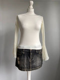 Vintage 00s Boat Neck Top With Flared Sleeves - Size M - Funky Cat