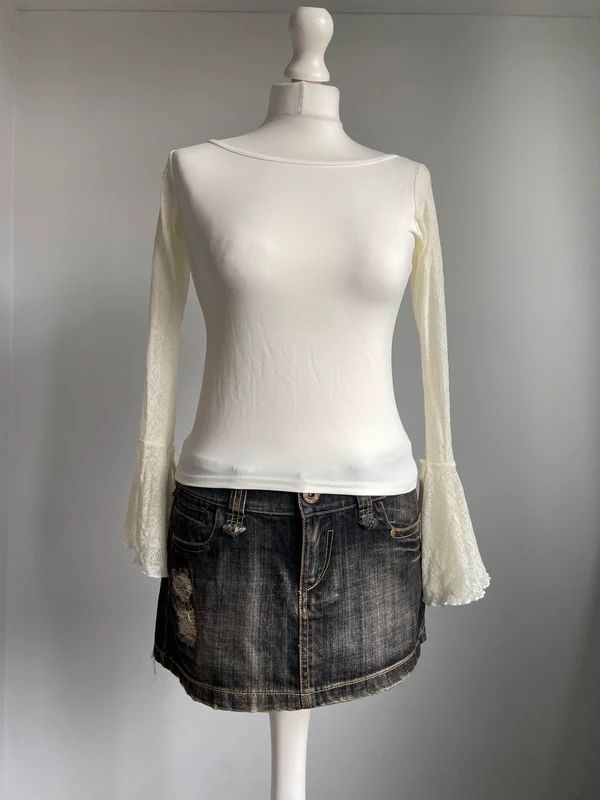 Vintage 00s Boat Neck Top With Flared Sleeves - Size M - Funky Cat
