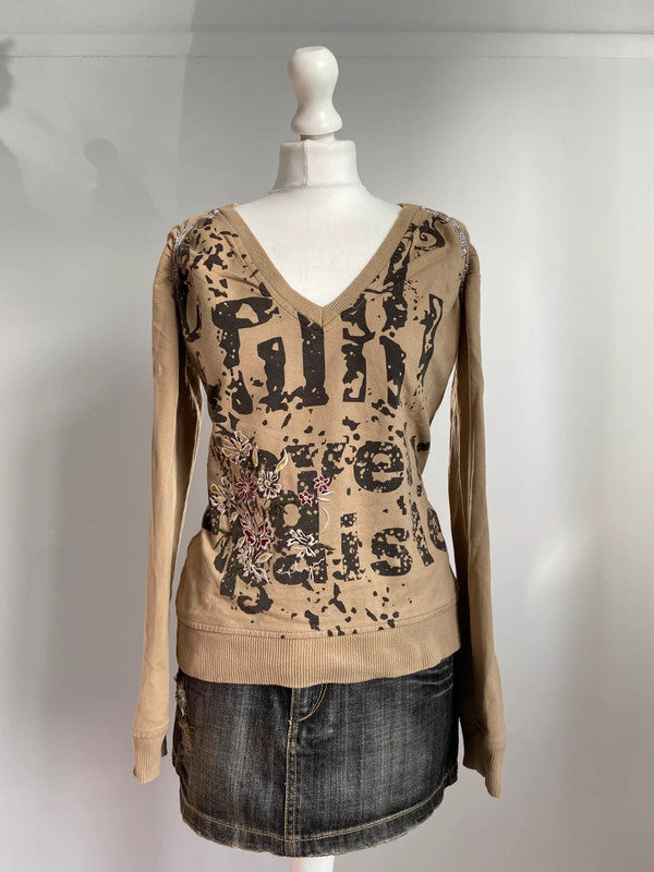 Vintage 00s Graphic Printed Top - Size M - Funky Cat