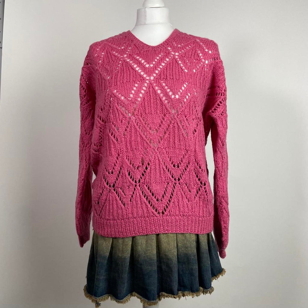 90s Handmade Knitted Jumper - Size M - Funky Cat