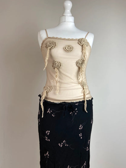 00s Sheer Mesh Crochet Top - Size S