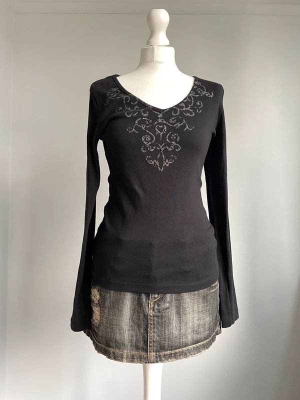 Vintage 00s Graphic Print Top - Size L - Funky Cat