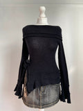 Vintage 00s Asymmetrical Off Shoulder Knit Jumper - Size S - Funky Cat