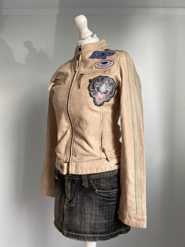 Vintage 00s Buckle Leather Jacket - Size XS/S - Funky Cat