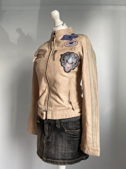 Vintage 00s Buckle Leather Jacket - Size XS/S - Funky Cat