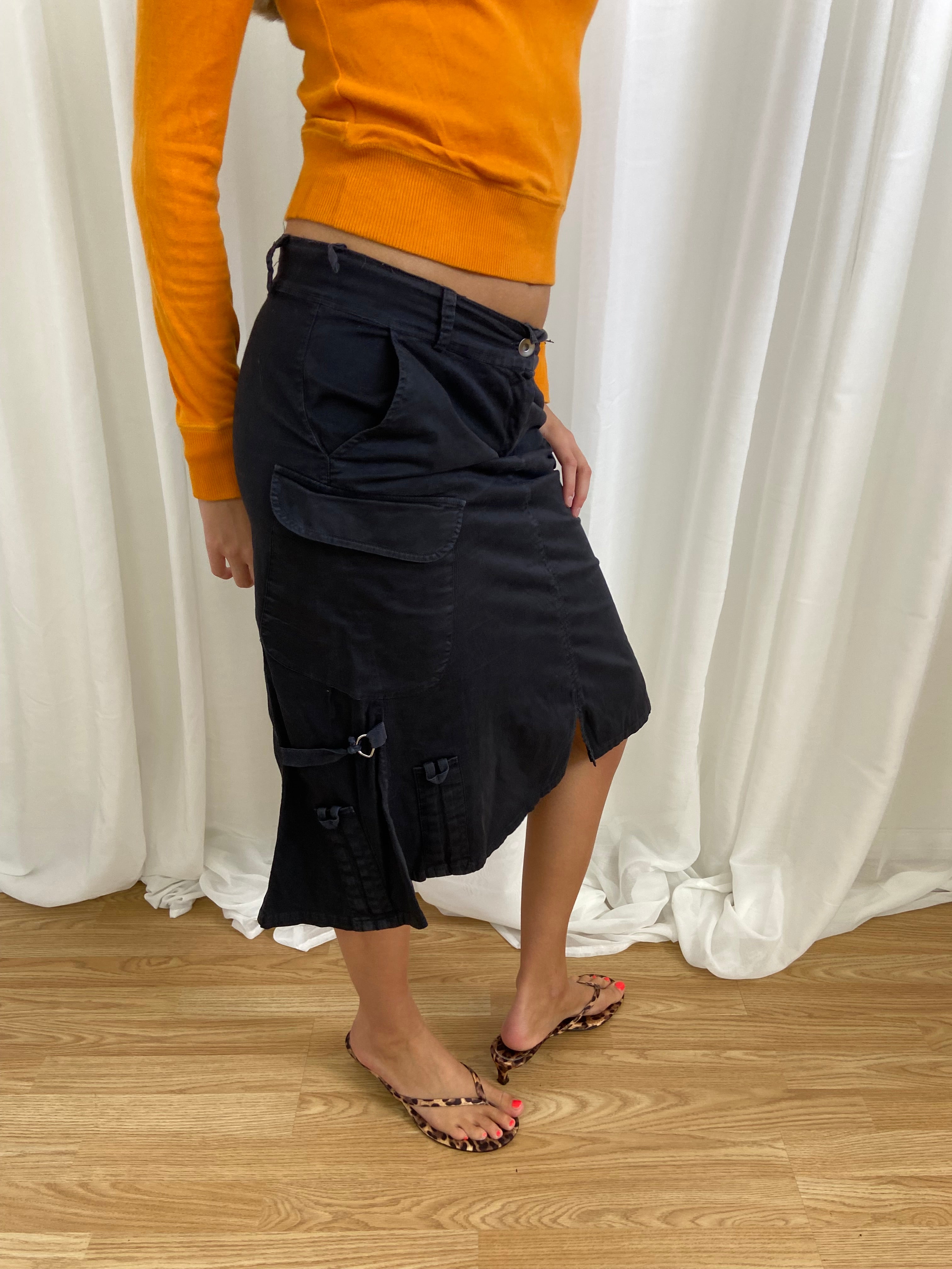 Vintage 00s Black Midi Skirt - Size UK 8