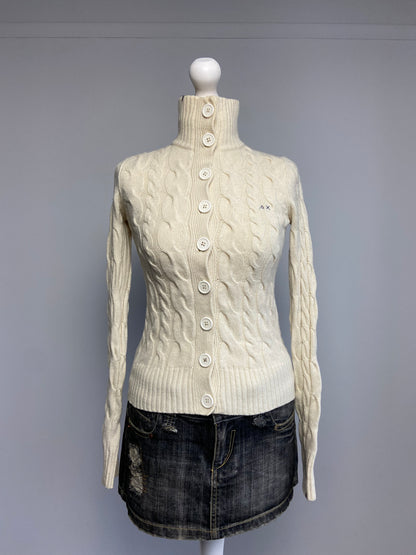 Wool Knit Cardigan - Size S - Funky Cat