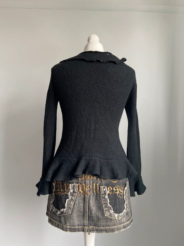 Vintage 00s Ruffled Knit Cardigan - One Size - Funky Cat