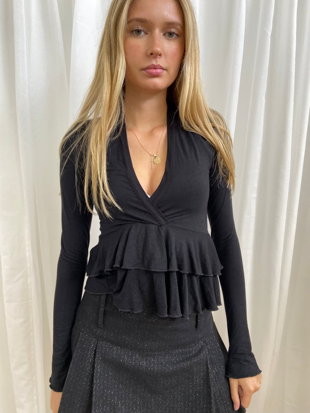 Vintage 00s Ruffled Long Sleeve Top - Size S