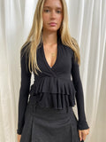 Vintage 00s Ruffled Long Sleeve Top - Size S