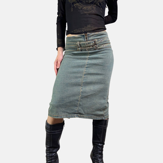 00s Denim Midi Skirt - Size XS - Funky Cat