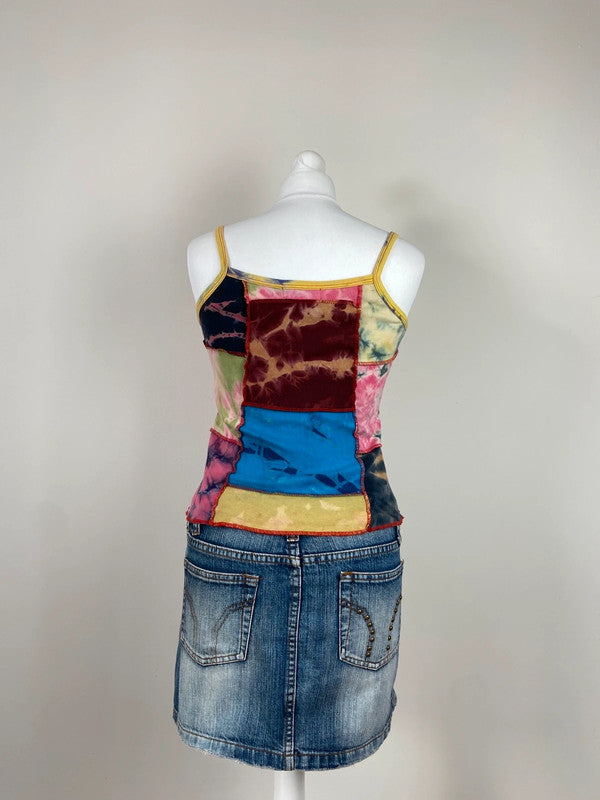 90s Tie-Dye Patchwork Cami Top - Size S - Funky Cat