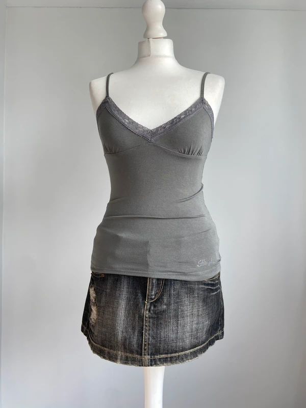 Vintage 00s Lace Trim Cami - Size S - Funky Cat