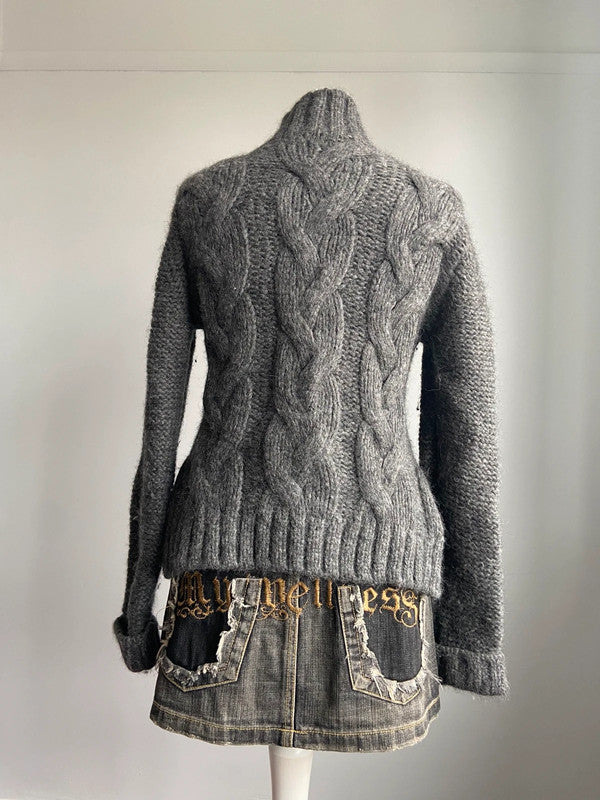 Vintage Grey Cable Knit Jumper - Size XS/S