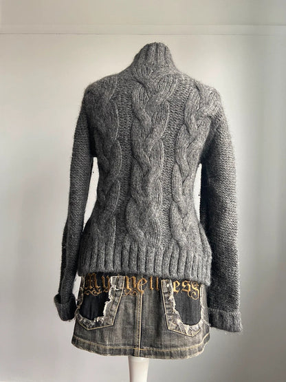 Vintage Grey Cable Knit Jumper - Size XS/S
