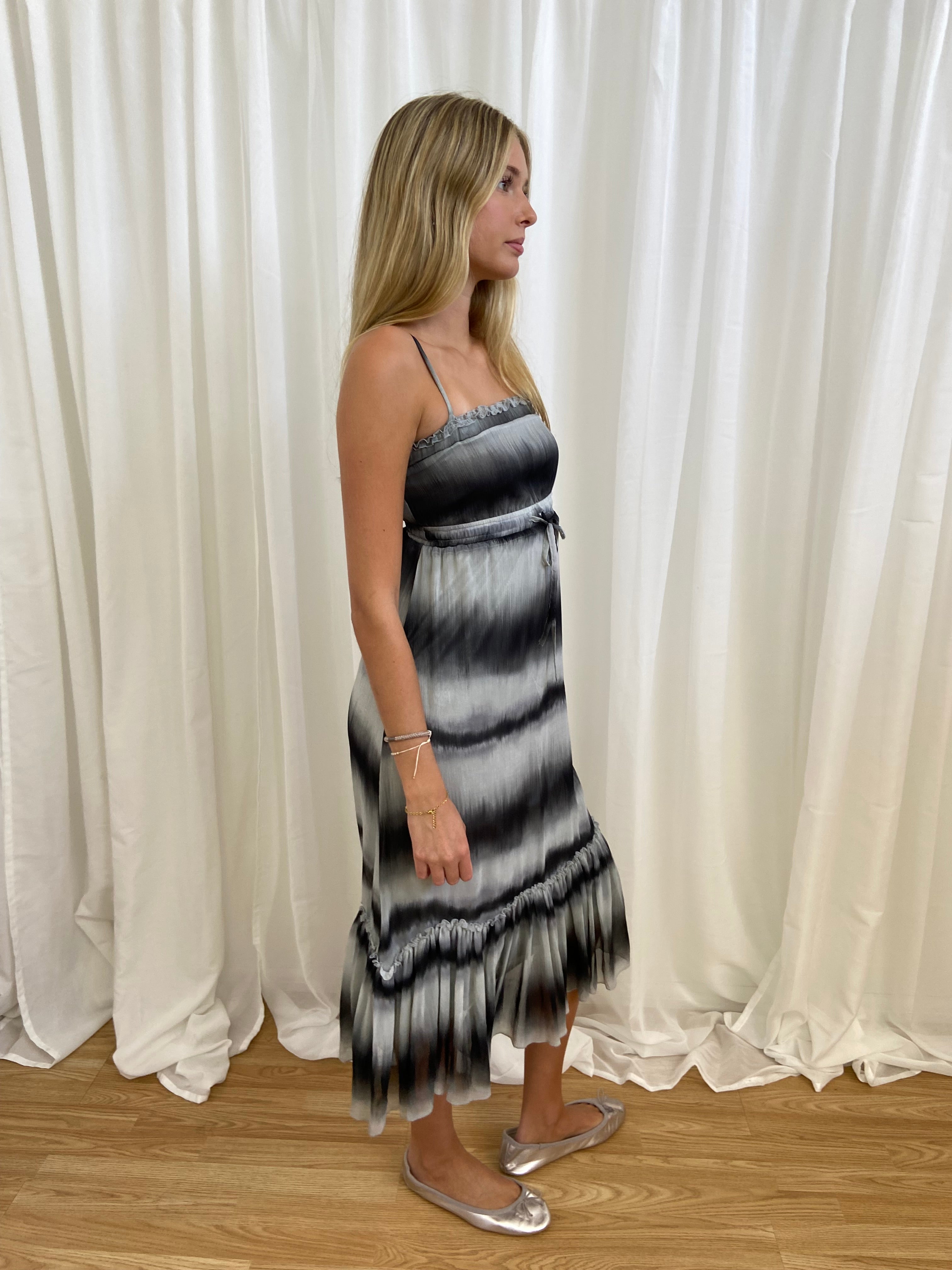Vintage 00s Striped Ruffle Hem Dress - Size S