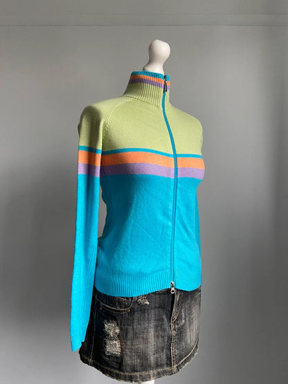 Vintage 00s Multicoloured Zip Up Jumper - Size M - Funky Cat