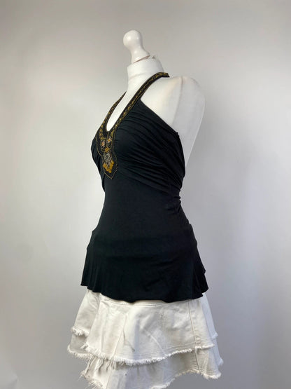 00s Boho Embellished Halter Top - Size S/M