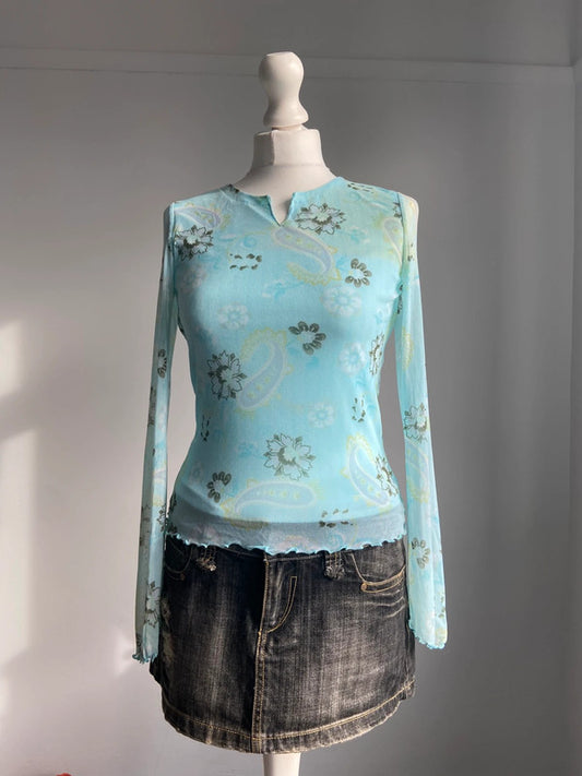 Vintage 00s Whimsical Top - Size S - Funky Cat