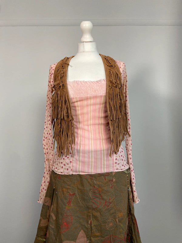 Vintage 00s Suede Fringe Waistcoat- Size S - Funky Cat
