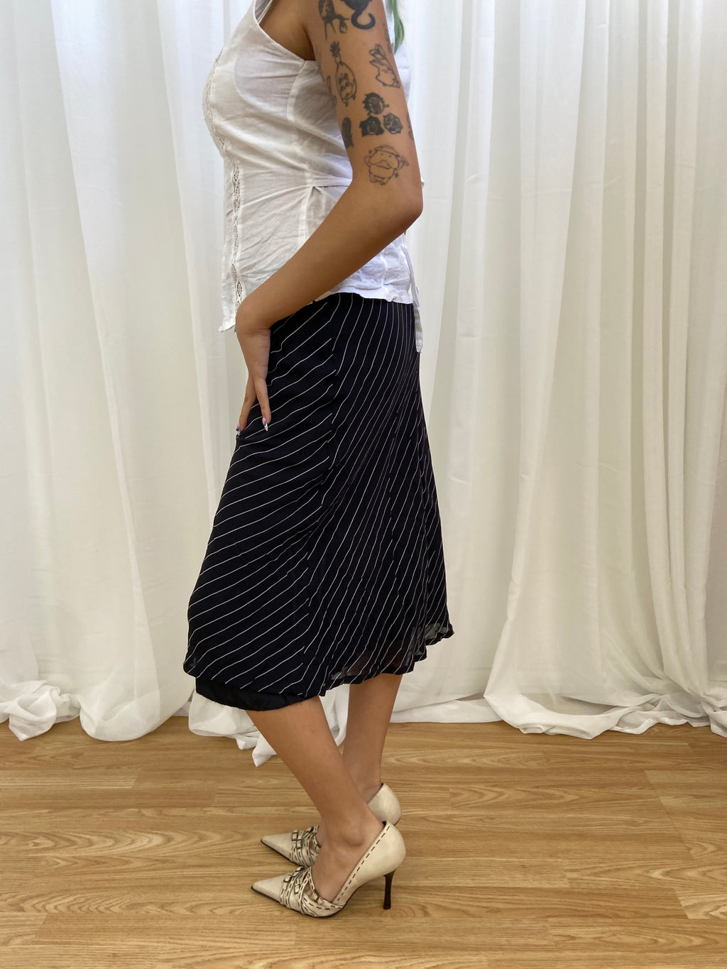 Vintage 00s Pinstripe Skirt - Size UK 6/8