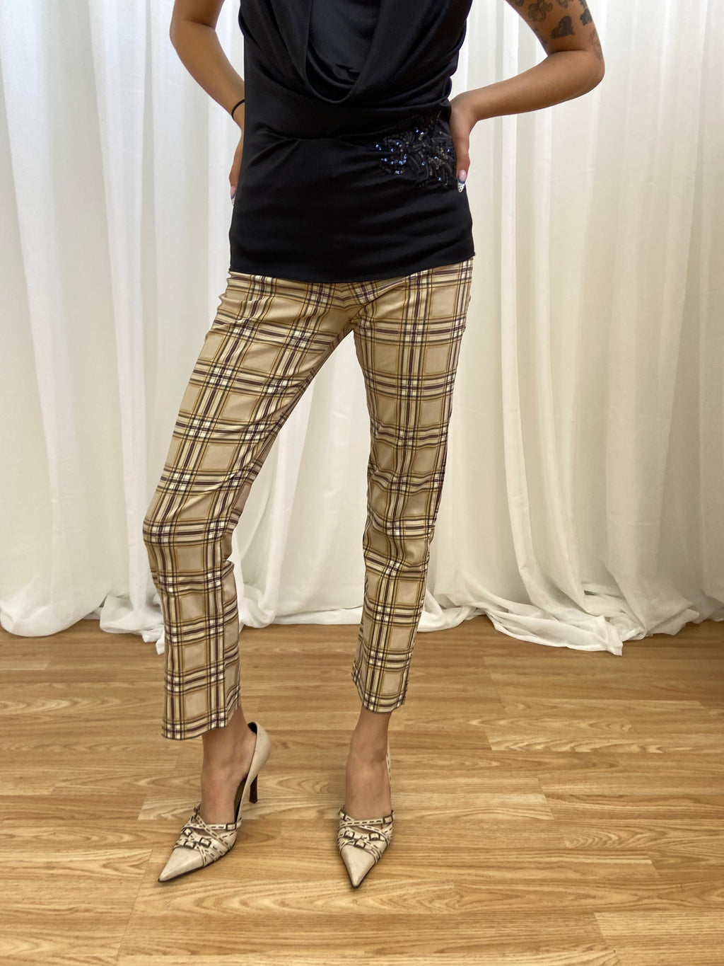 Vintage 00s Plaid Ankle Trousers - Size UK 6