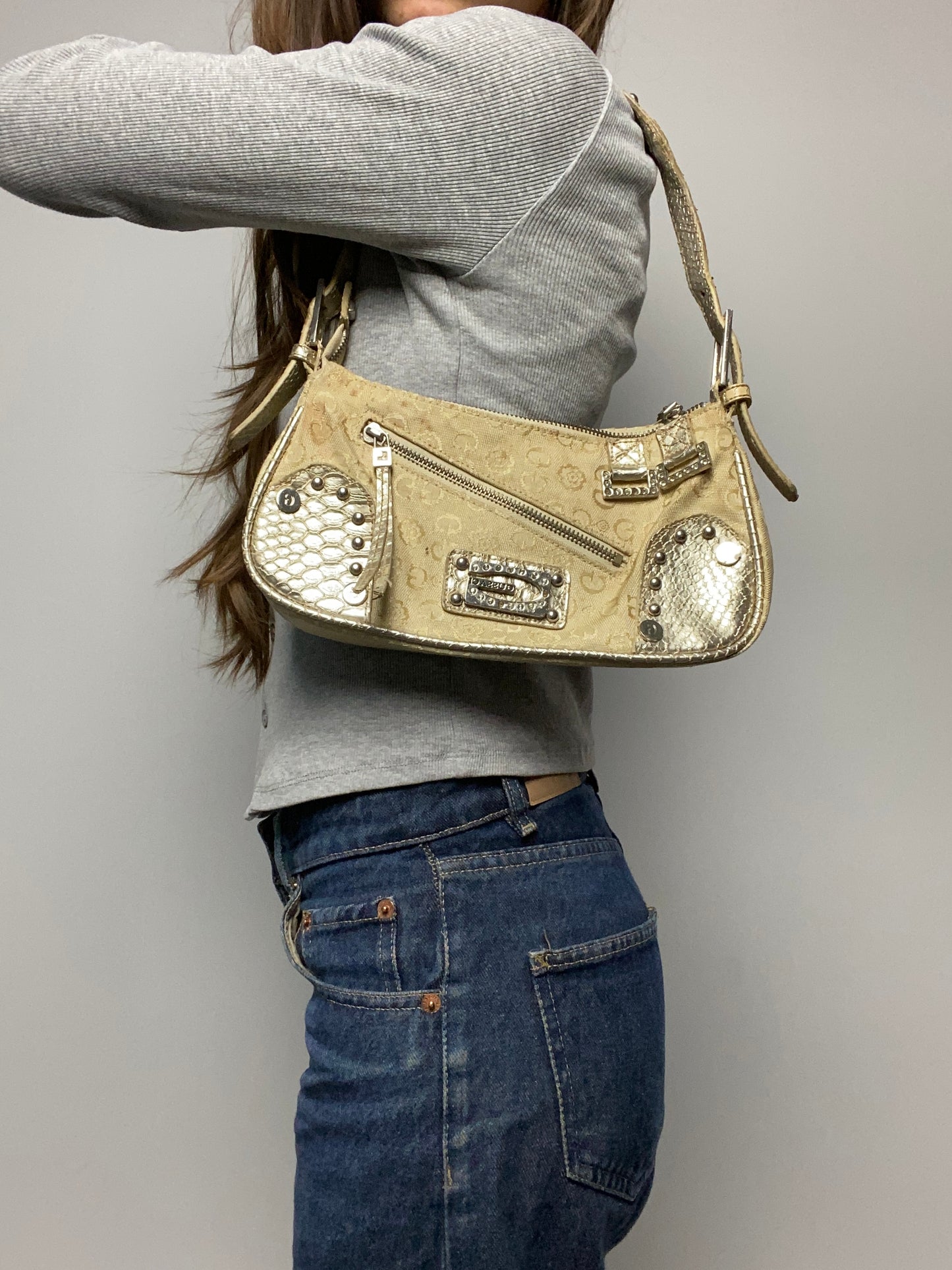 Vintage 00s Rhinestone Shoulder Bag - Funky Cat