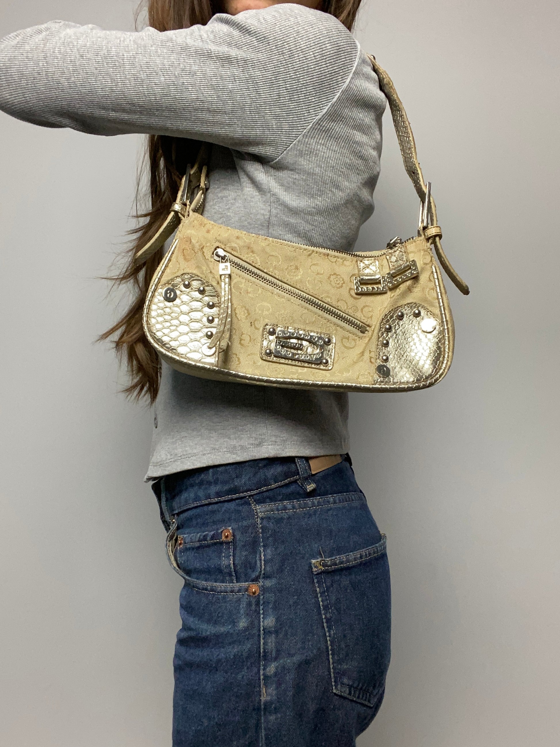 Vintage 00s Rhinestone Shoulder Bag - Funky Cat