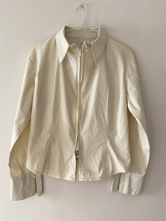 90’s Cream Double Zip Shirt - Size M - Funky Cat