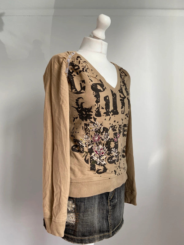 Vintage 00s Graphic Printed Top - Size M - Funky Cat