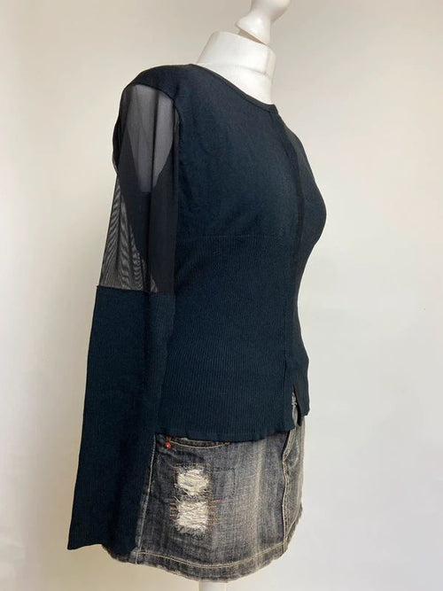 Vintage 00s Mesh Sleeves Cardigan - Size L - Funky Cat