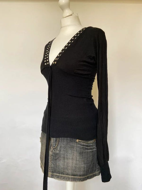Vintage 00s Studded Top - Size S - Funky Cat