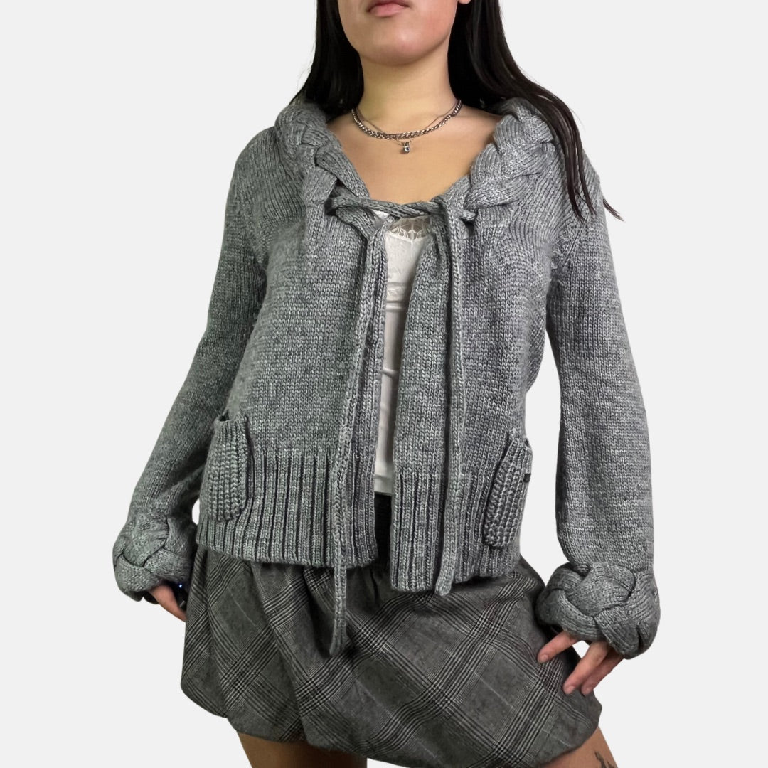 Tie Front Knit Cardigan - Size M - Funky Cat