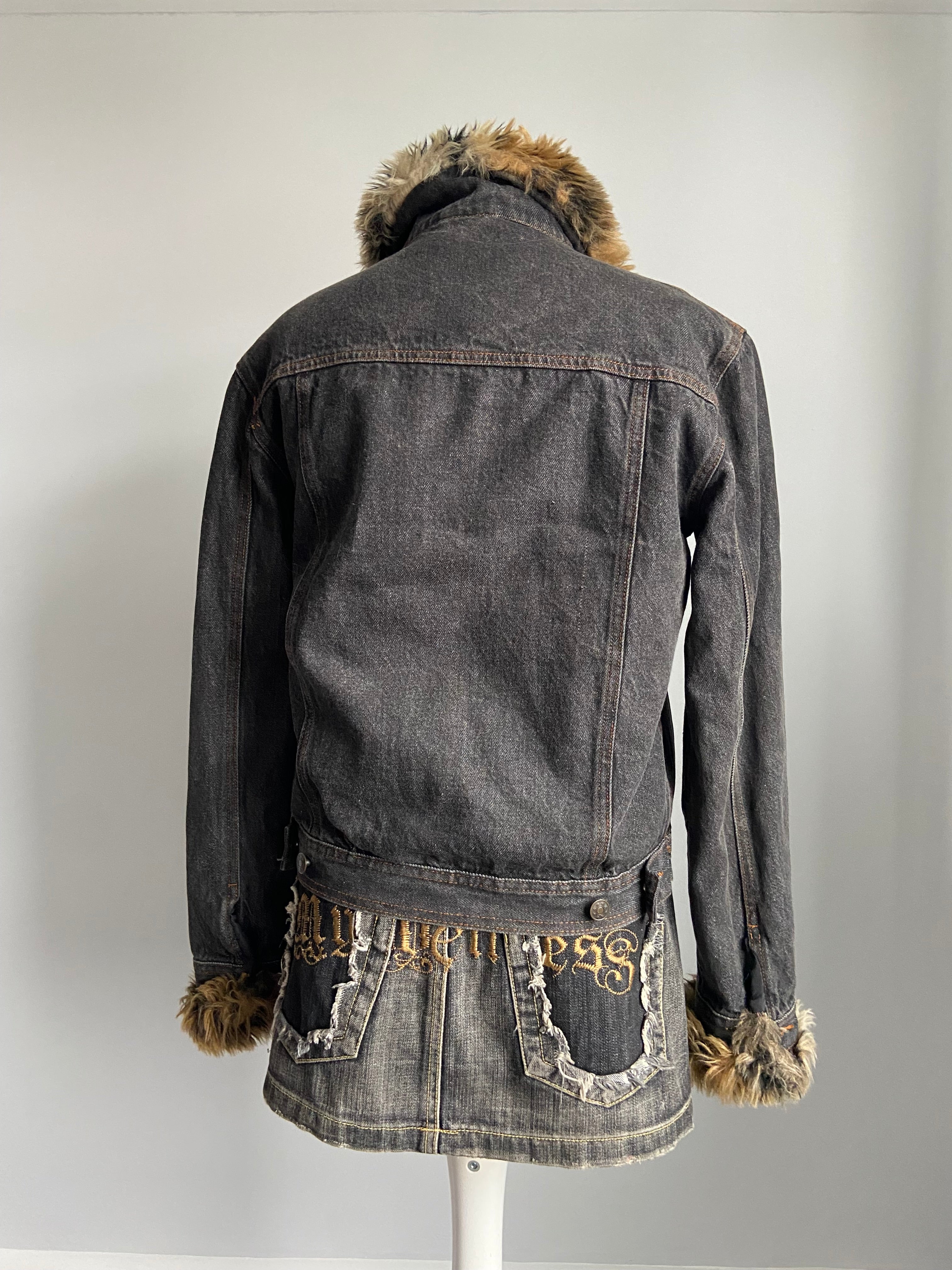 Vintage 00s Faux Fur Denim Jacket - Size M/L - Funky Cat