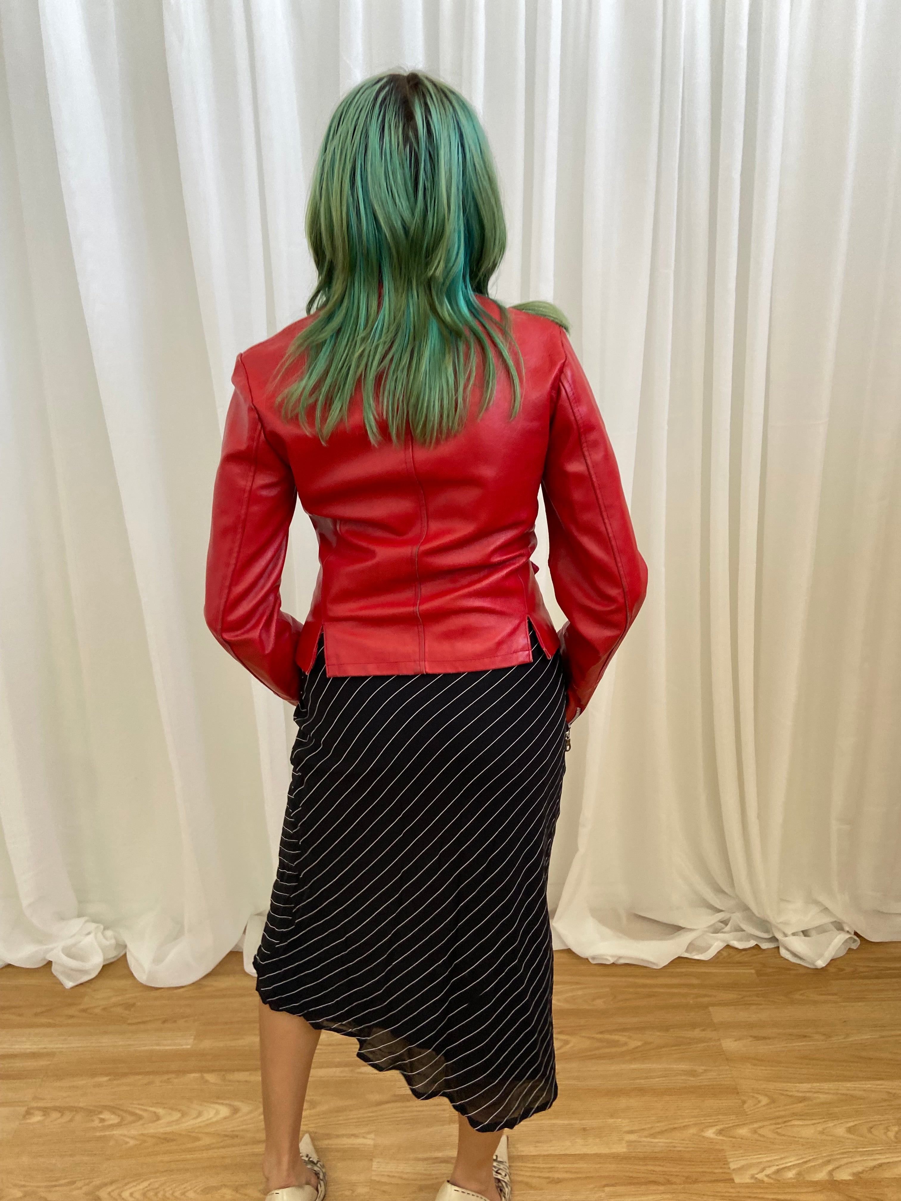 Vintage 00s Red Leather Buckle Jacket - Size XS