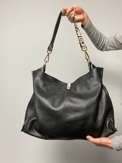 Vintage 00s Slouchy Leather Pony Hair Bag - Funky Cat