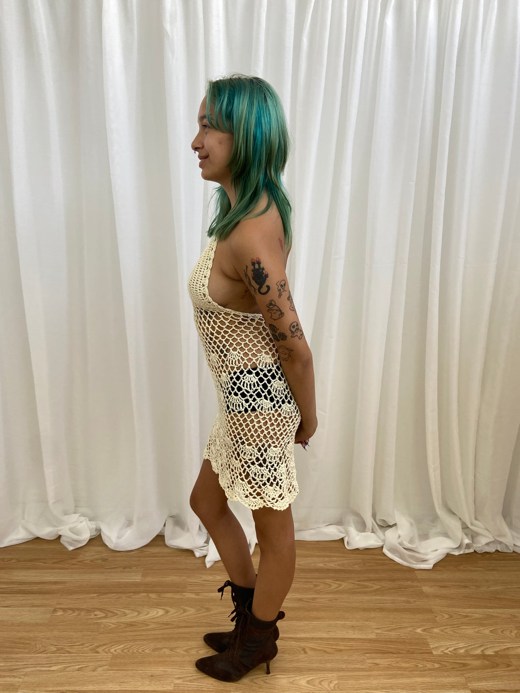 Vintage 00s Crochet Halterneck Dress - Size XS